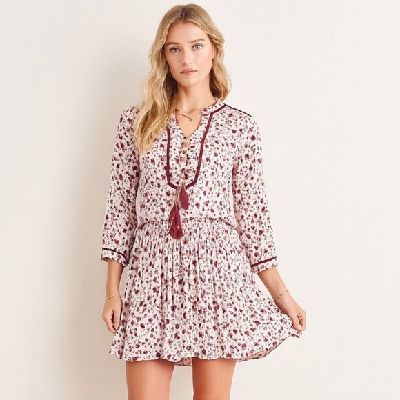 Poupette St. Barth Dresses & Skirts - POUPETTE ST BARTH Donna Tunica Mini Dress in Rayon Georgette Print Purple Tassel